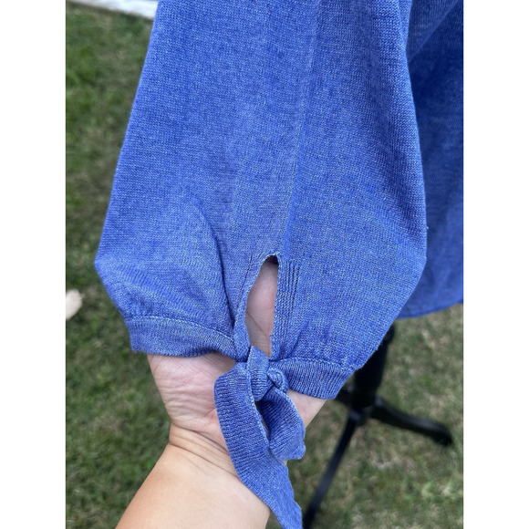 Talbots Knit Sweater Top 100% Linen Blue Tied 3/4 Sleeves Womens Sz M Minimalist - Picture 4 of 9